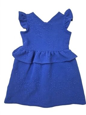 Janie and Jack Royal Blue Quilted Matelassé Floral Peplum Dress 6